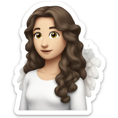 Caucasian brunette angel with long hair, dimples, big blue eyes, halo and wings sticker