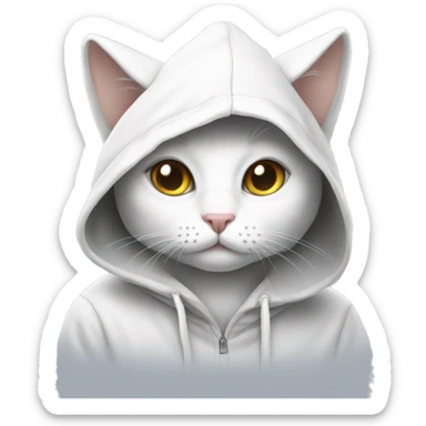 White cat in hoody sticker
