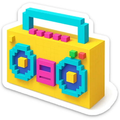 A boombox in voxel style, side view sticker