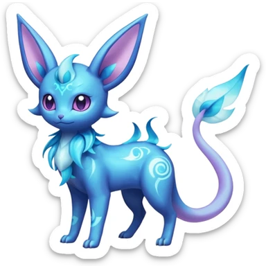 Shiny Sparkly Bioluminescent Glowing Espeon-Lumineon-Vaporeon-Amaura-Dragonair-Sylveon-Fakémon-hybrid-creature (full body)  sticker