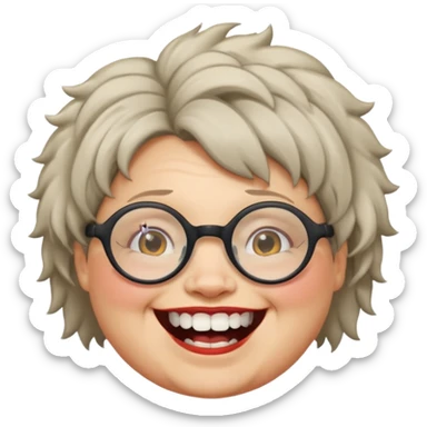 short fat lady with glasses ,crooked teeth and crazt hair sticker