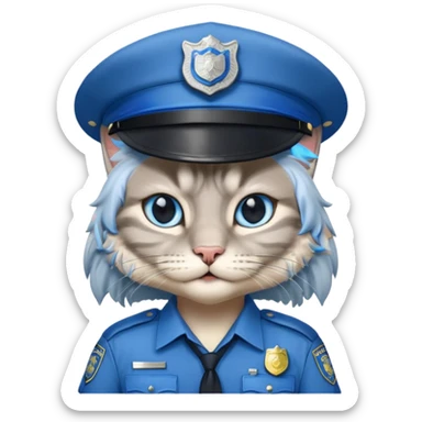 grey long-haired cat police sticker
