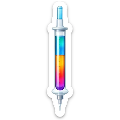 Medical syringe with colorful liquid inside sticker