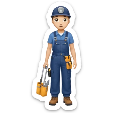 Repairs and Maintenance, Young, wearing navy overalls, a cap and having tool belt, full body sticker