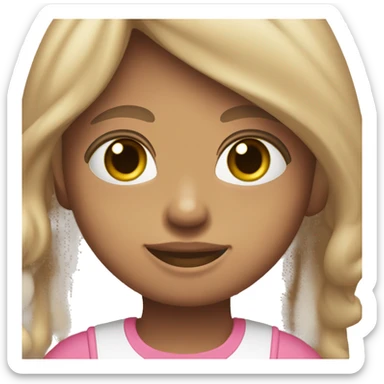 Chica delgada piel blanca, pelo marron liso hasta los hombros con camiseta rosa claro sticker