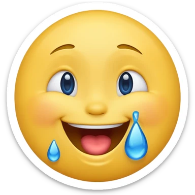 Emoji, yellow round laughing face, blue tears of joy on it  sticker