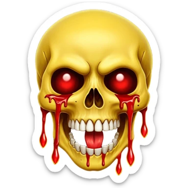 Yellow laughing Skull with blood and glowing eyes in the style of your bleeding skull art, the more detail  sticker