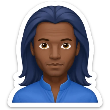 Fabrice Morvan, French Singer (b.1966) with dark skin, long brown hair, blue outfit sticker