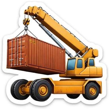 Container being lifted by a large machine, import. sticker