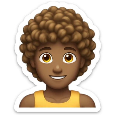 Muscle teen, brown curly hair, flexing  sticker