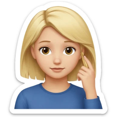 blonde girl tucking her hair behind her ear, slightly looking down, soft smile  sticker