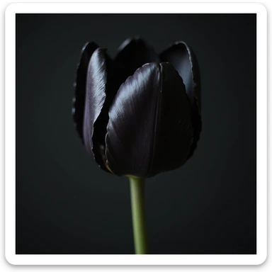 realistic goth tulip with black petals and dark green stem, photorealistic style sticker