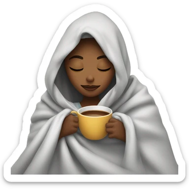 girl inside a blanket sipping coffee eyes closed sticker