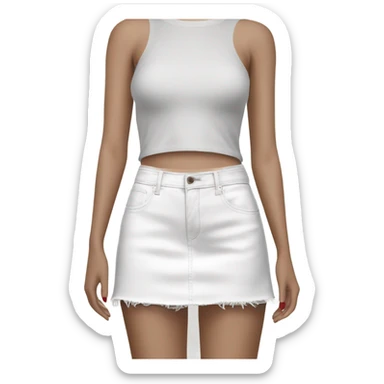 Realistic A-line high waisted white denim skirt, isolated sticker