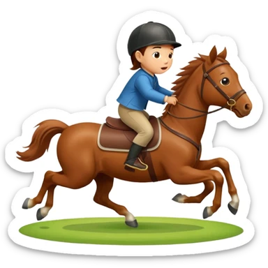 l little chinese baby riding on a  cute horse running really fast on the grass with 2026 year's label sticker