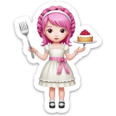 Isolated detaile illustration incredibly raspberry torte doll figurine full body with pink hair and a raspberry hairband sticker
