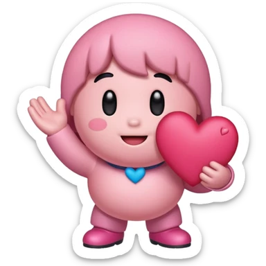 create a chibi sticker of Kirby smiling with a heart in his hands sticker