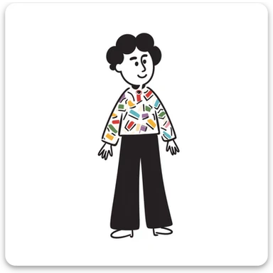 hand-drawn doodle of a person with colorful clothes sticker