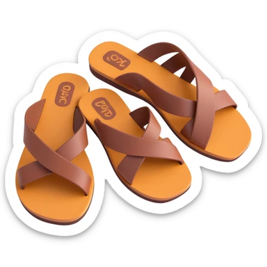 pair of brown sandals slightly overlapping, simple and expressive sticker