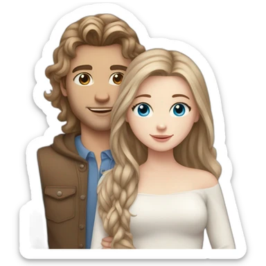 white skin girl with blue eyes and long hair hugging white skin boyfriend photographer with brown eyes they are in love sticker