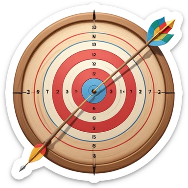 A bow and arrow with the arrow perfectly positioned for release. The background features a target with concentric rings, emphasizing precision, skill, and focus in archery. The scene radiates concentration and the grace of the sport. sticker