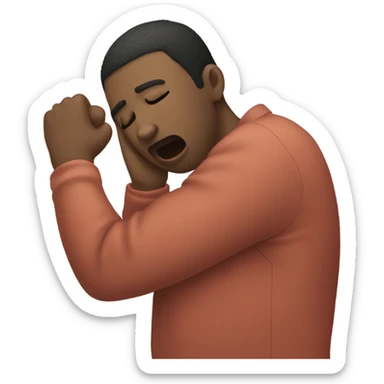 man putting his face into his elbow like he’s covering a sneeze sticker