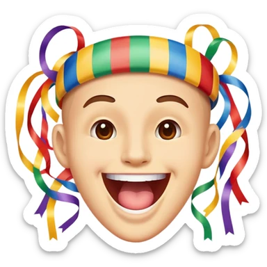 face with open mouth, smiling, surrounded by parade streamers sticker