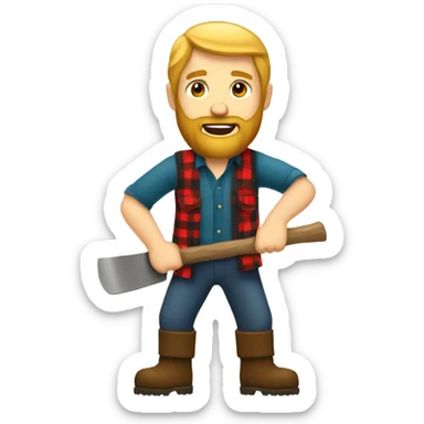 white man lumberjack with beard blond hair chopping firewood sticker