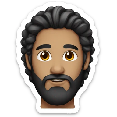 Man with long black hair, brown eyes and long black beard, neck tattoos  sticker