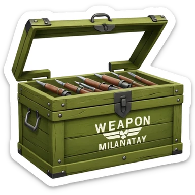 green military wooden box with with an inscription weapon sticker