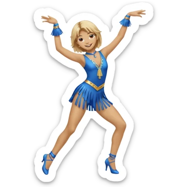 blue jazz style dance costume with tassels on dirty blonde full body sticker