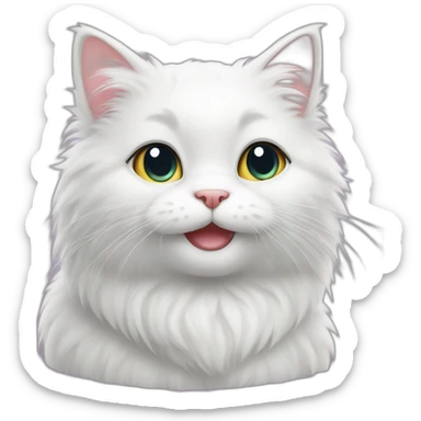cute white furry cat small happy sticker