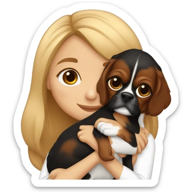cute girl hugging two black and brown cavalier king charles spaniel  sticker