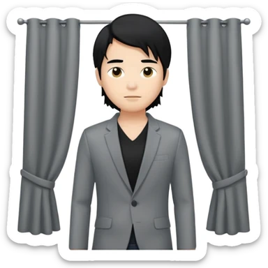 asian young man with long curtains style black hair in grey blazer and black t-shirt  sticker