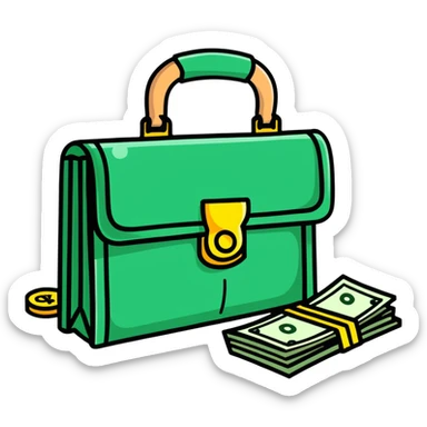 briefcase with money bills spilling out sticker