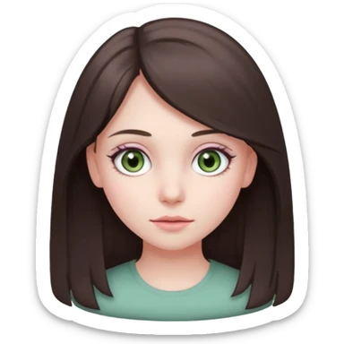 girl with medium-long dark ashy brown hair, gray-green eyes, pinkish-pale skin sticker
