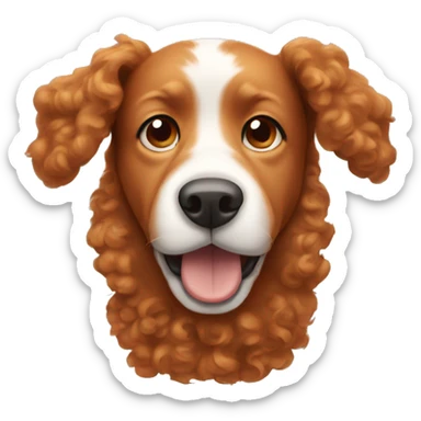 Light red dog with curly hair on ears and a white snout sticker