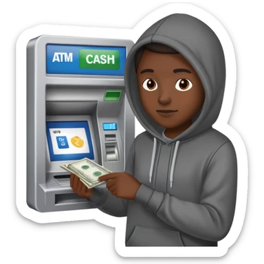 scammer withdrawing money from ATM sticker