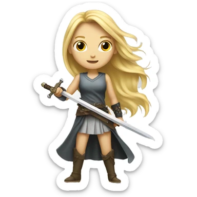 Long blonde hair girl with sword stood  sticker