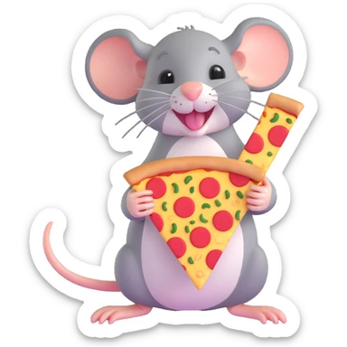 happy rat with a pizza slice sticker