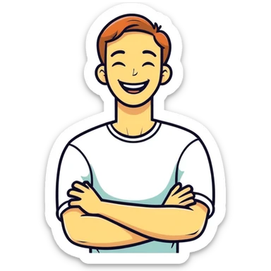 Arms crossed holding neck laughing guy sticker