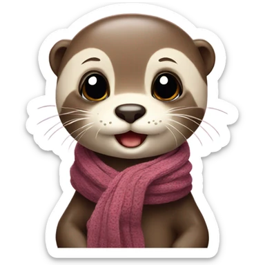 Cute baby otter. Wearing scarf. Full body.  sticker