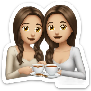 gossip over tea two girl friend (brunette and brown-haired ) sticker