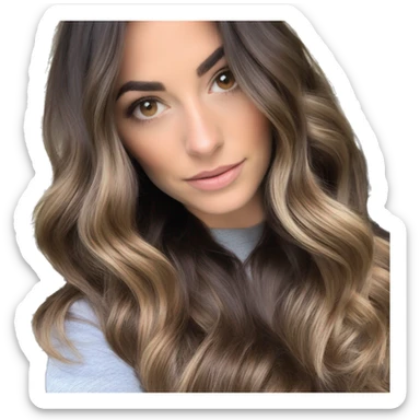 White girl brown eyes with medium length voluminous brown hair with brown highlights balayage spa sticker