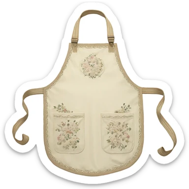 ivory apron with floral stitching and large pocket sticker
