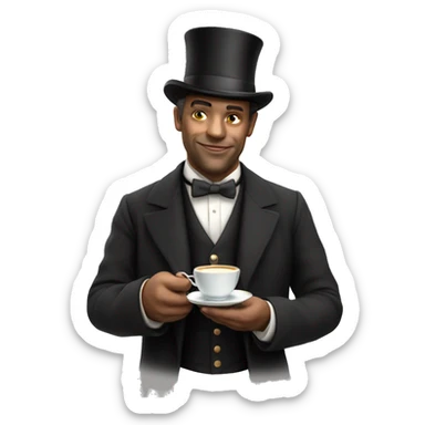 Photorealistic man A British gentleman in a monocle and a top hat with a cup of tea in his hand sticker