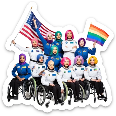 Generate an emoji that radiates peak DEI energy. I’m talking 7+ skin tones minimum, pronoun pins visible from space, rainbow hair, wheelchair users doing parkour, hijabi astronauts, drag queen professors, and a bald eagle draped in a progress flag. Everyone’s holding a clipboard that says ‘equity audit.’ The background is a corporate Zoom call, and someone is mid-‘land acknowledgment.’ Style: hyper-saturated, pseudo-corporate, vaguely HR-coded, and completely unreadable at 18px. It should confuse conservatives and HR managers alike sticker