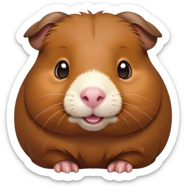Cinematic Cute Brown Guinea Pig Portrait Emoji, Head tilted playfully and inquisitively, showcasing a velvety brown coat with a natural sheen, round, sparkling dark eyes filled with curiosity, Simplified yet irresistibly adorable features, highly detailed, glowing with a warm, friendly glow, high shine, affectionate and lively, stylized with a touch of whimsy, bright and endearing, soft glowing outline, capturing the essence of a mischievous yet loving guinea pig, so playful it feels like it could nuzzle out of the screen into your arms! sticker