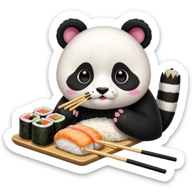 panda cat eatting sushi together sticker