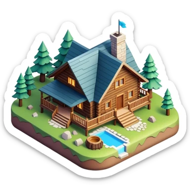 3d-isometric-Mountain-Cabin-mansion sticker